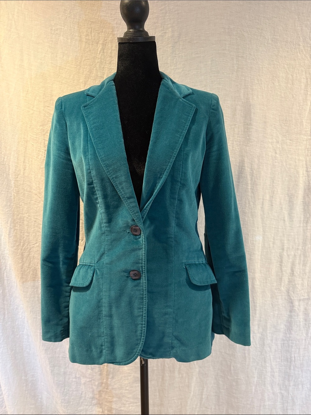 Vintage MJ Teal Velvet Blazer - Tailored Two-Button Style size 8